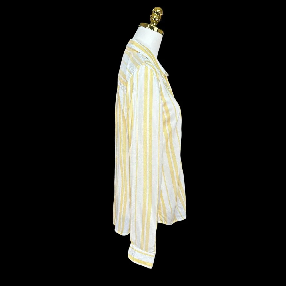 Maurices Womens Yellow White Striped Button Down Shirt Long Sleeve Small NWT